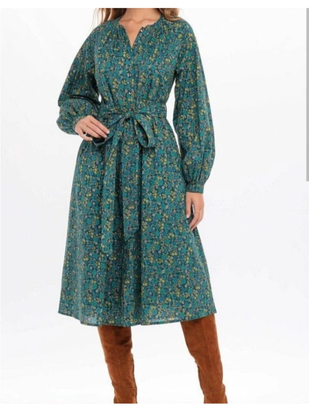Banjanan Olympia Dress in Dark Denim Green Floral Hedgehog size XL